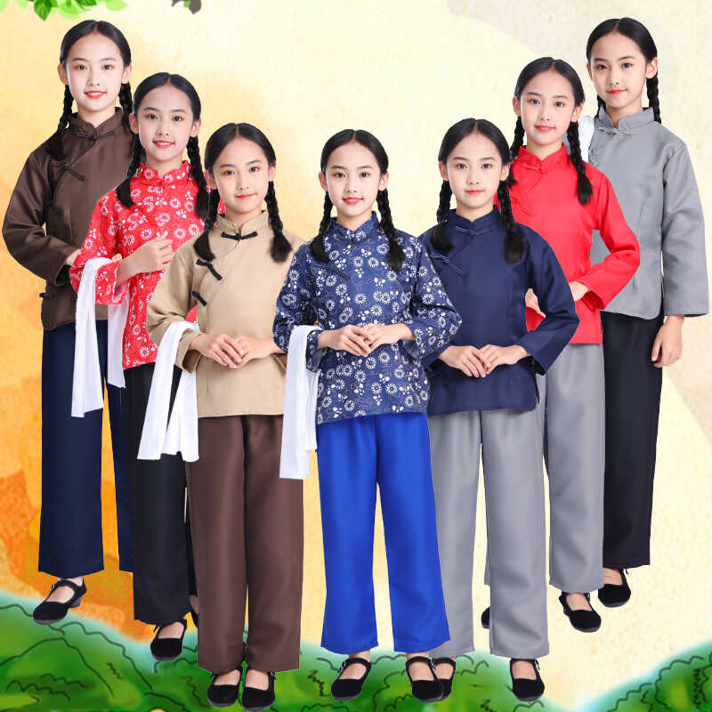 儿童阿庆嫂村姑演出服农民游击队舞蹈群众表演套装民国影视演员服