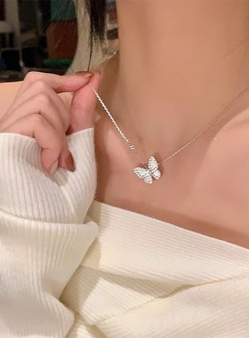 春夏季爆闪满锆蝴蝶项链女轻奢小众高级感钛钢锁骨链新款辣妹配饰