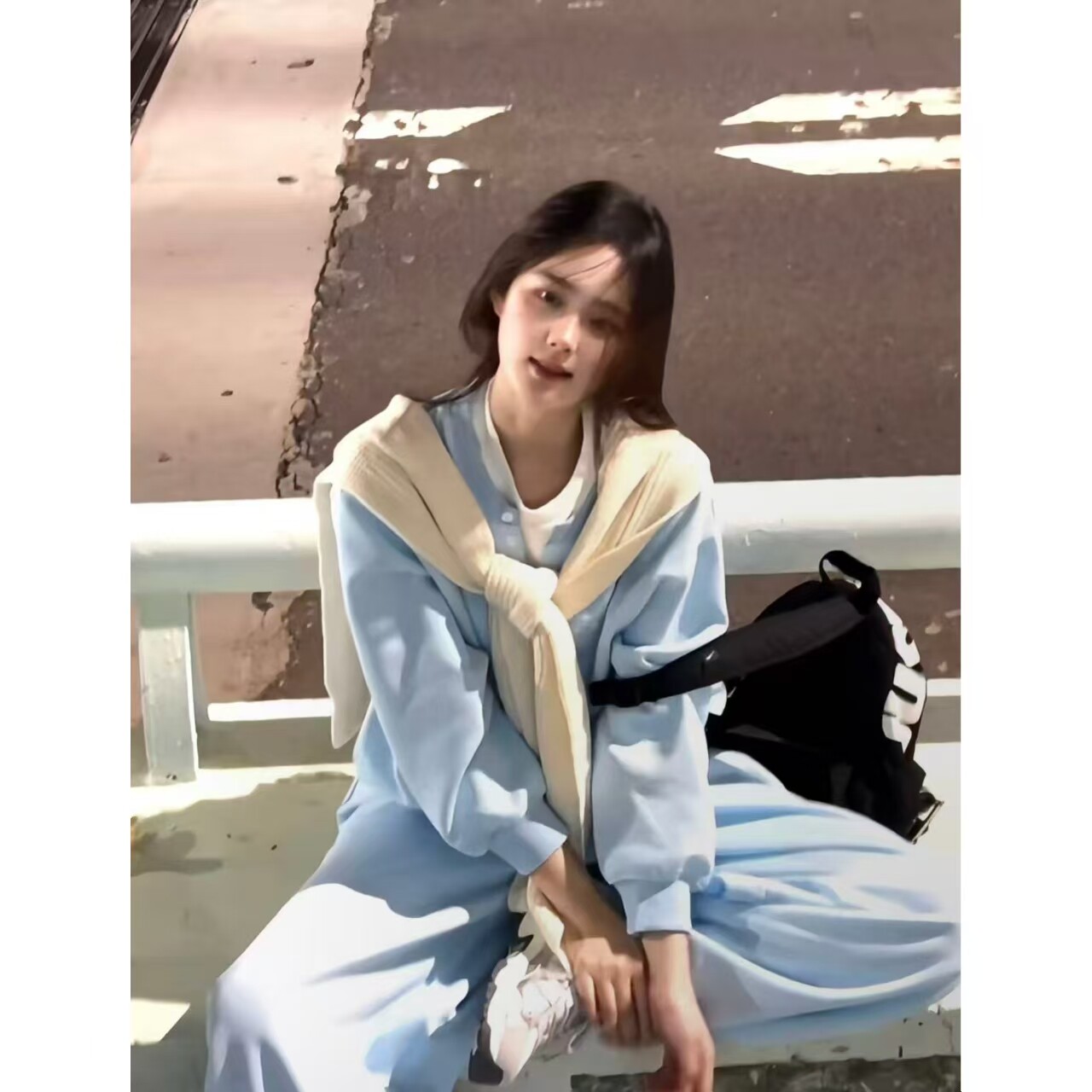 韩版时尚休闲运动套装女秋季气质假两件卫衣披肩宽松阔腿裤三件套