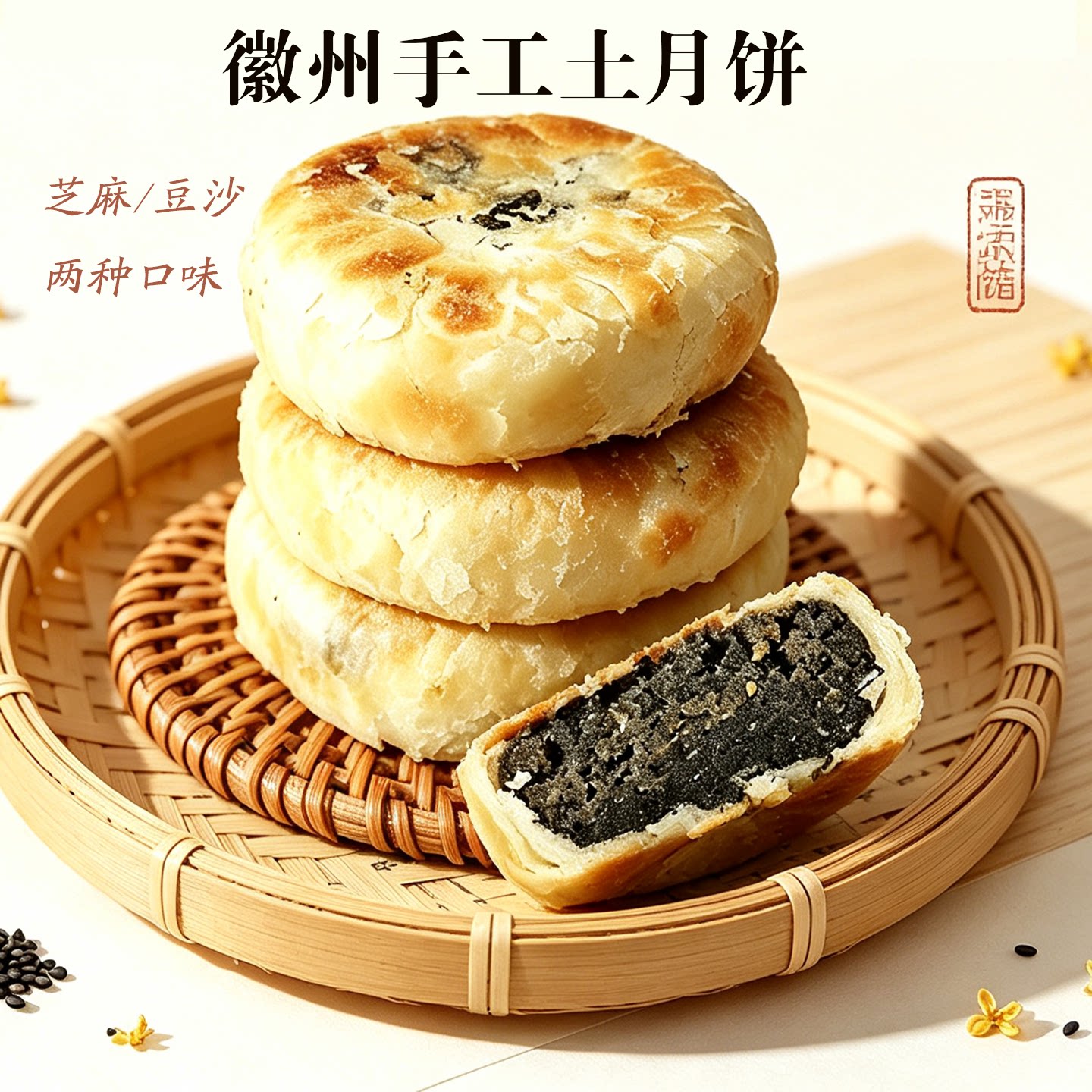 正宗徽州土月饼安徽特产豆沙黑芝麻传统手工苏式酥皮老式中秋送礼
