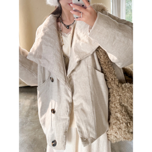 麻本色立裁高端亚麻天丝设计师风90白鹅绒羽绒服保暖外套安妮森林