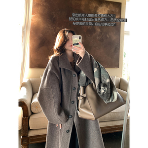 910g奢选骆驼绒羊毛 简约纸片人立裁A摆多穿领双面呢大衣安妮森林
