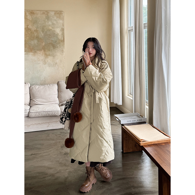 安妮森林白鹅绒长款设计感羽绒服