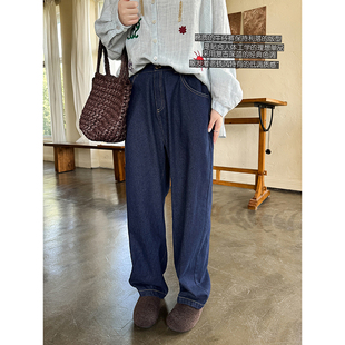 安妮森林 显瘦长裤 复刻经典 老派原色牛仔靛蓝色棉感复古百搭秋款