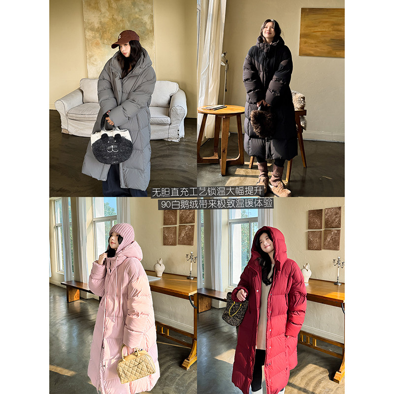 奢暖冬日三防无胆直充90白鹅绒连帽保暖高充绒长款羽绒服安妮森林