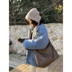 雪尼尔两面穿90白鸭绒羽绒服复古大码短款安妮森林【蓝色两面穿】