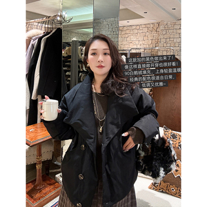 浅咖色&黑色 立裁重磅进口中空纱设计师风90白鹅绒羽绒服安妮森林