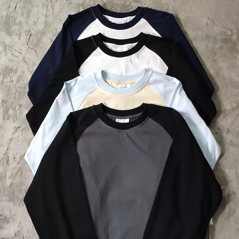 重磅拼接长袖T恤打底衫