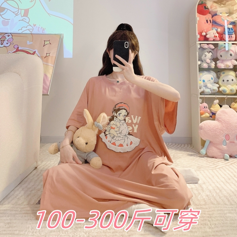 特大码300斤纯棉睡裙女夏季胖MM200斤加肥宽松全棉短袖家居服女