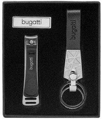 宝加力 bugatti 男士黑色牛皮革指甲剪、钥匙扣套装LE661801YV