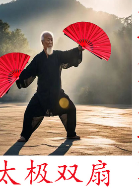 太极扇双扇功夫双扇左右手一对竹骨响扇质量好送扇套表演莲花扇