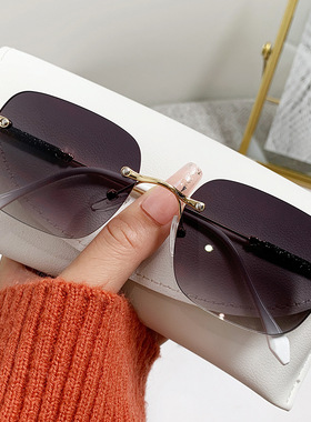 墨镜女无框高级感 2024新款INS风时尚百搭男女太阳眼镜闪光粉炫彩