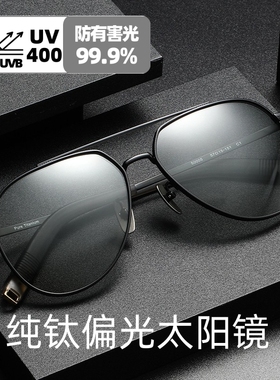 2024新款UV400纯钛太阳镜男偏光变色防紫外线驾驶墨镜飞行员蛤蟆