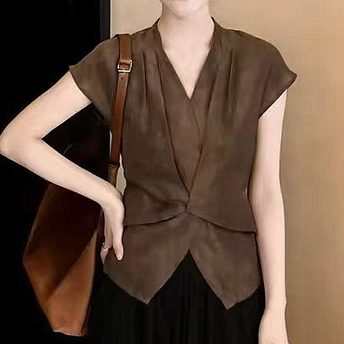 夏季新款修身显瘦V领短袖女T恤