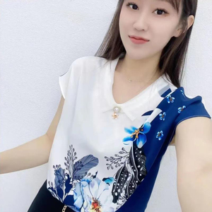 夏季2026新款韩版前后印花高端娃娃领T恤遮肚减龄小衫百搭上衣潮
