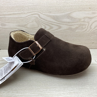 真皮博肯鞋2025冬季新款牛皮小个子内增高鞋一脚蹬保暖咖啡勃肯鞋