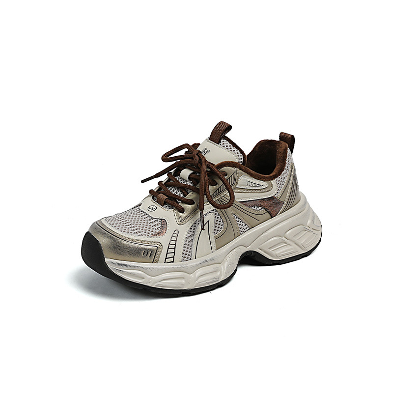 厚底小个子百搭老爹鞋2025新款鞋子女爆款软底不累脚运动女鞋