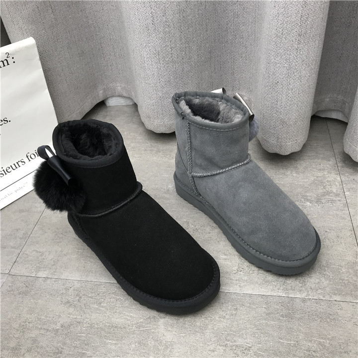 断码鞋特价真皮女鞋磨砂皮套筒雪地靴冬加厚保暖短筒靴平底女棉靴