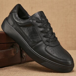 增高厚底黑色系带低帮运动休闲单鞋 真皮板鞋 休闲皮鞋 男士 2025新款