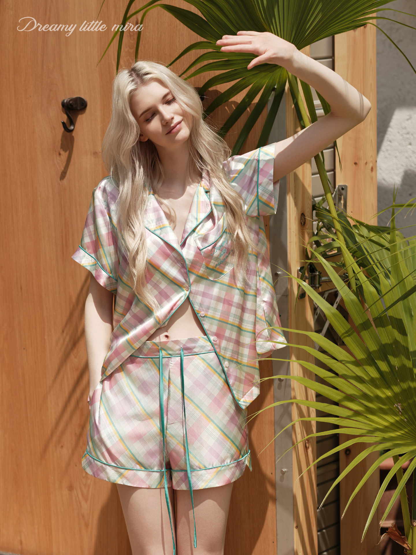 Dreamy Little Mira 22姆米彩色格子真丝睡衣女外穿家居服套装女