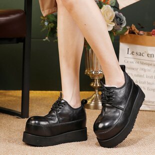 冬季水洗牛皮纯羊毛保暖棉鞋女复古手工厚底系带圆头皮毛一体女鞋