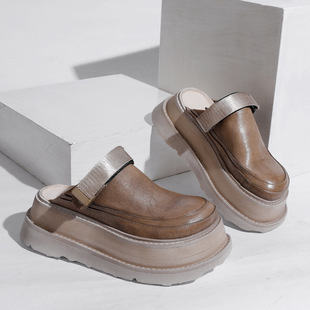 头层牛皮厚底包头勃肯半拖鞋女复古休闲两穿懒人女鞋真皮百搭凉鞋