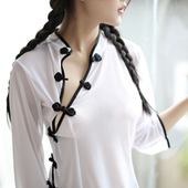 大码 透视装 夜店开衩简约 网纱高弹性透明性感旗袍套装 纯欲风瘦薄款