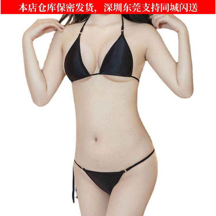 油亮三点式系带比基尼套