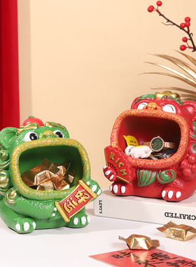 创意风狮爷树脂收纳摆件醒狮喜庆桌面装饰小摆件招财进宝狮子摆设