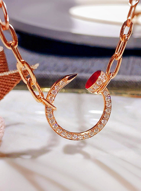 18K玫瑰金大牌对版满钻粗版钉子项链黄金白金Juste锁骨链天然钻石