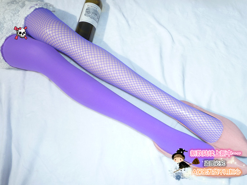 夏季AB双色开档丝袜加大码网袜连裤糖果色性感可爱萝莉lolita日系