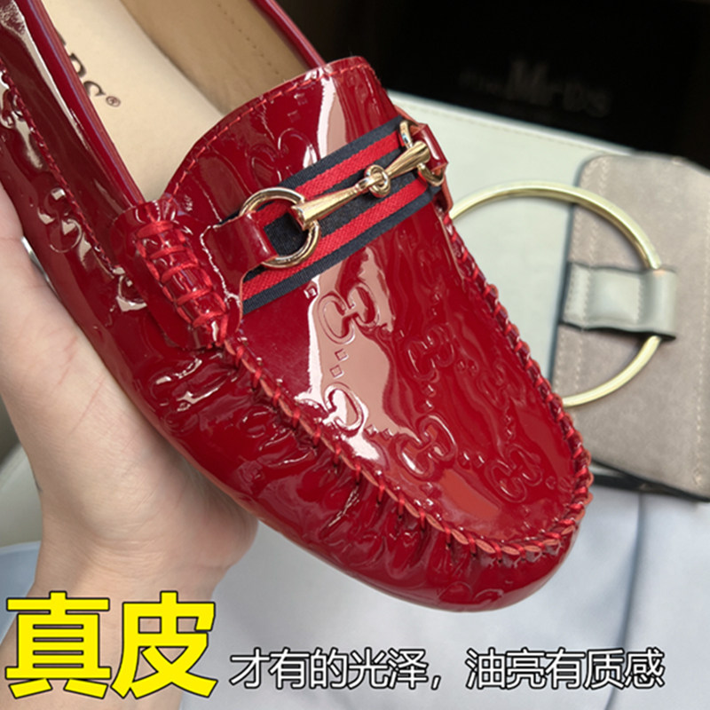 Summer new women's shoes: genuine leather flat single shoes, patent leather bean shoes, casual loafers, red wedding shoes, soft-soled ladle shoes thumbnail 8