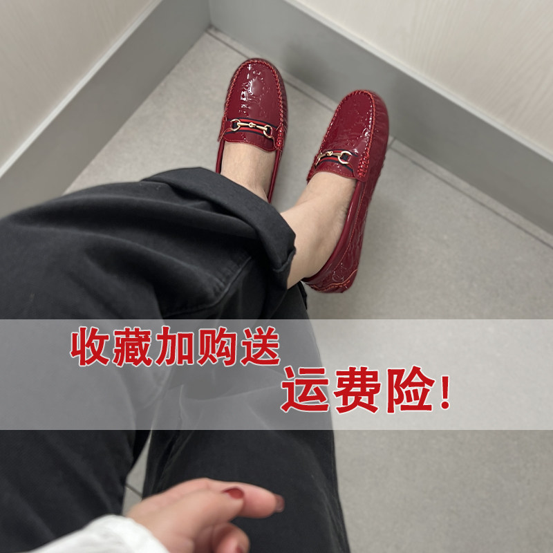 Summer new women's shoes: genuine leather flat single shoes, patent leather bean shoes, casual loafers, red wedding shoes, soft-soled ladle shoes thumbnail 6