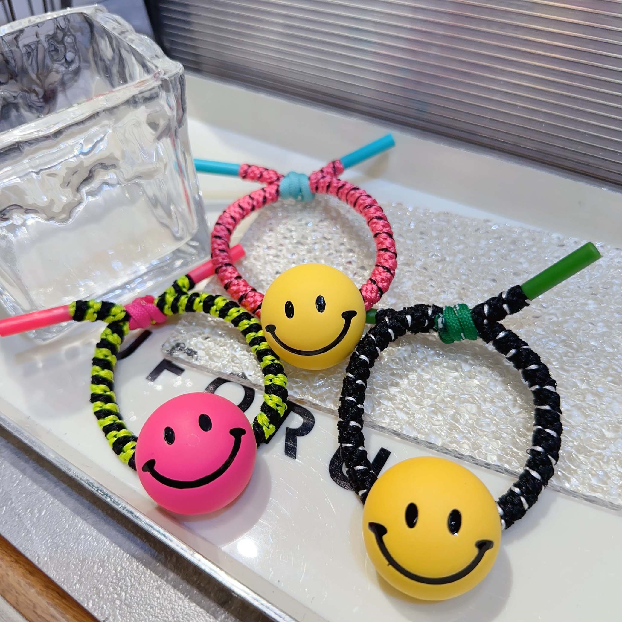 甜美彩色多巴胺笑脸发圈高弹力头绳网红半扎丸子发绳可爱少女发饰