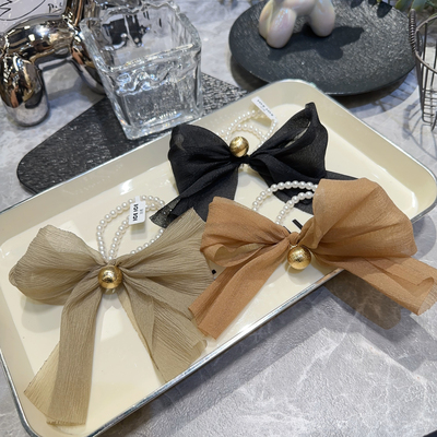 日韩简约网纱蝴蝶结发圈珍珠弹力皮筋头绳气质优雅发绳精致发饰