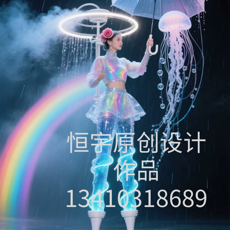新款定制园区巡游服装主题乐园高跷LED灯光巡游演出服幻彩