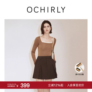 桑蚕丝羊毛欧时力秋新套头毛衣女高级方领针织打底衫 末折扣 季