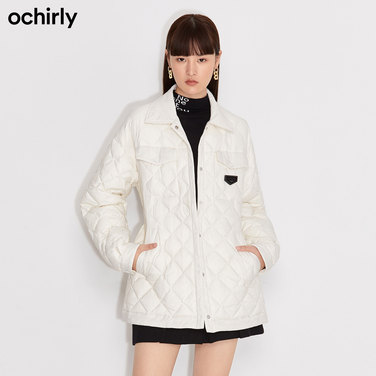 ochirly欧时力2021新款秋冬腰带菱格工装风棉衣外套女1NZ4352470