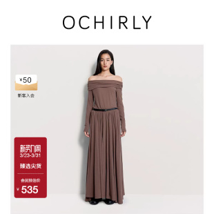 春夏 法式 OCHIRLY欧时力 100%棉一字领连衣裙裙子A字长款
