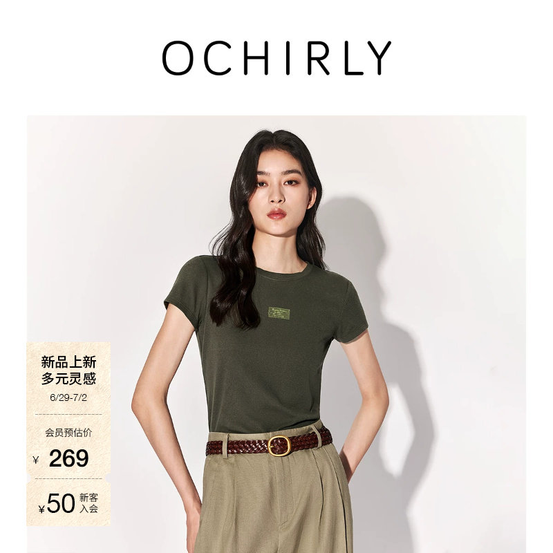 [新品]OCHIRLY欧时力 T恤女2026夏季复古印花轻薄正肩