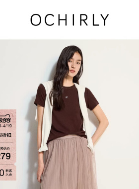 OCHIRLY欧时力  字母刺绣短袖t恤女上衣修身透气休闲夏新