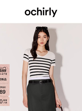 【新品】OCHIRLY欧时力 针织衫2026春夏心形领条纹显瘦短袖空调衫