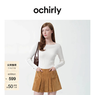 [新品]OCHIRLY欧时力 毛衣2026秋美丽诺羊毛一字领针织打底衫