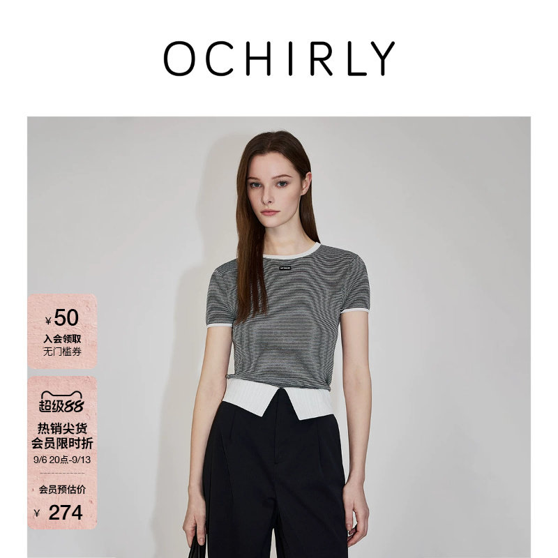 OCHIRLY欧时力条纹修身短袖针织图片