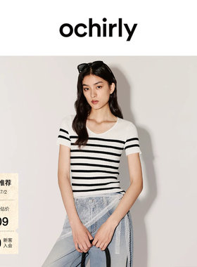 OCHIRLY欧时力条纹套头短袖针织