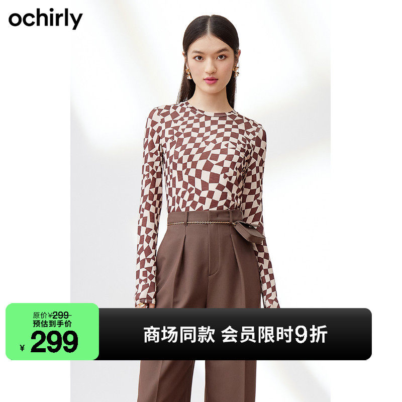 ochirly欧时力长袖t恤女2022新款秋装上衣别致设计感1WY302067F