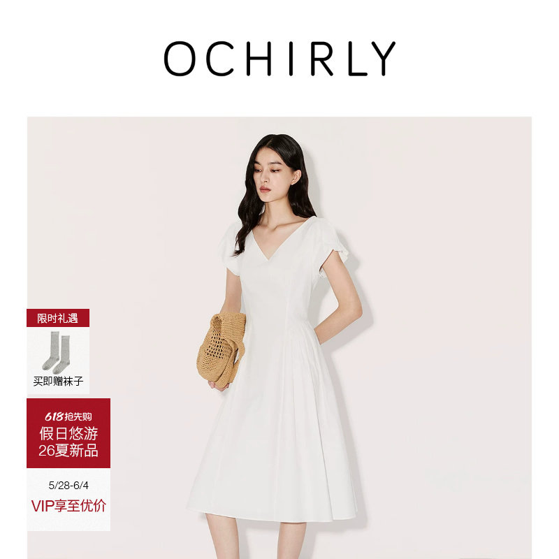 【新品】OCHIRLY欧时力 连衣裙2026夏褶皱掐腰绑带显瘦小