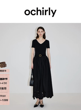 【新品】OCHIRLY欧时力 连衣裙2026夏蕾丝镂空绣花半身裙白裙黑裙