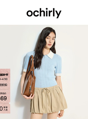 OCHIRLY欧时力 冰爽丝氧气衫短袖针织衫女polo衫撞色夏新