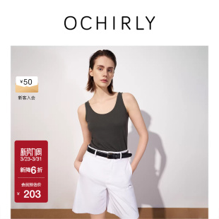 OCHIRLY欧时力 背心上衣内搭圆领休闲高级夏 PIMA棉无袖